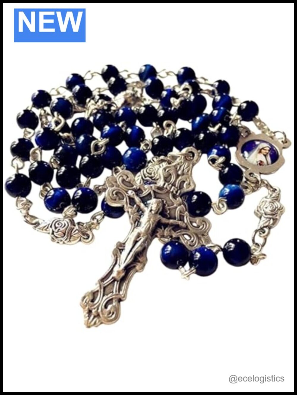 Handmade Rosary Cross Crucifix Necklace with Tiger Eye & Silver Rose Beads